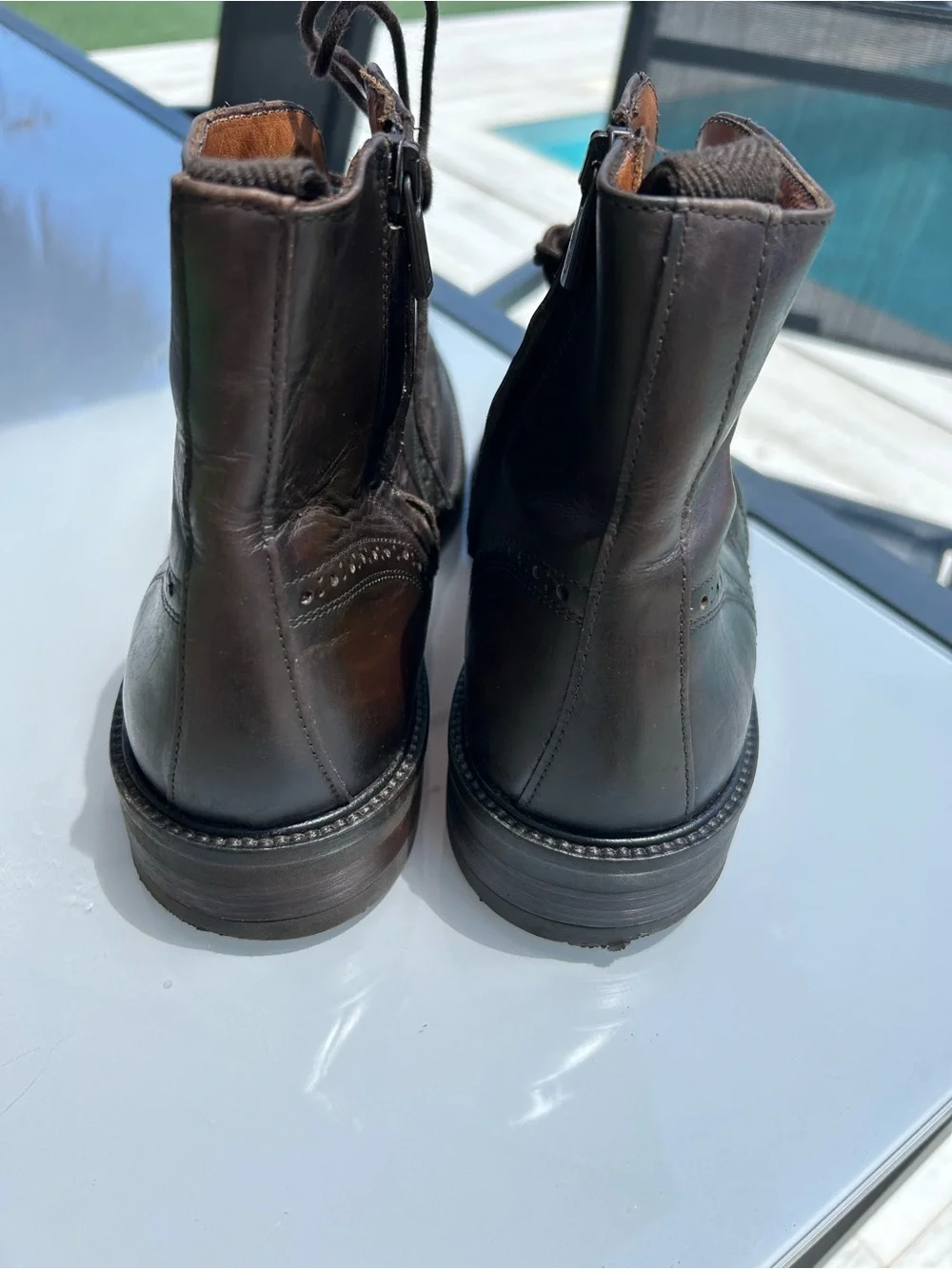 Massimo Dutti Dark Brown Leather Brogue Chukka Boots